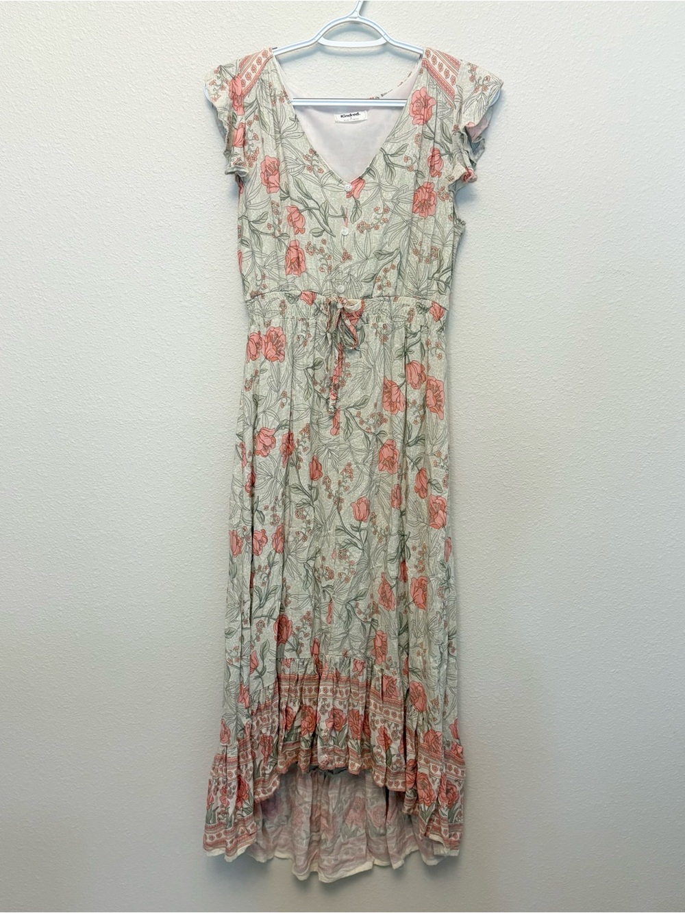 Anthropologie Kindred High Low Floral Maxi Dress Size S Prairie Cottage Pink
